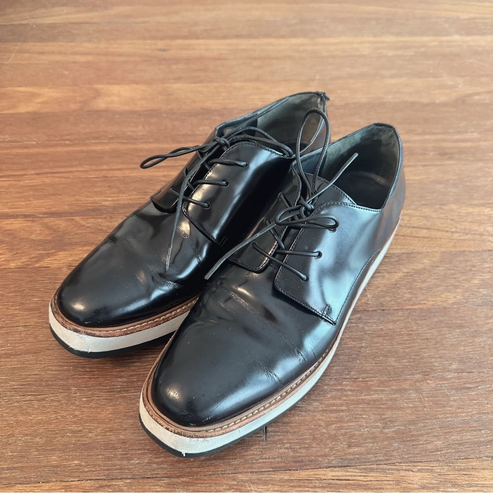 Vince Women's Black Leather Lace Up Oxford Shoes Platform Sole Size 7.5